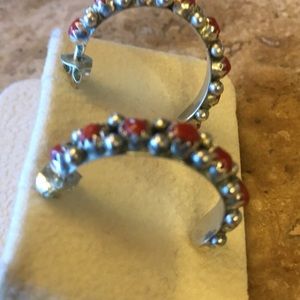 Genuine coral and sterling post earrings